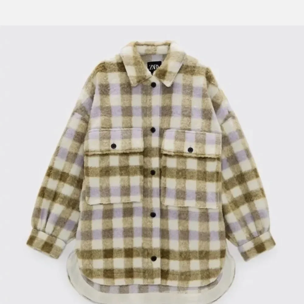 🔥Zara Brown and Cream Plaid Teddy Jacket Sz XS/S